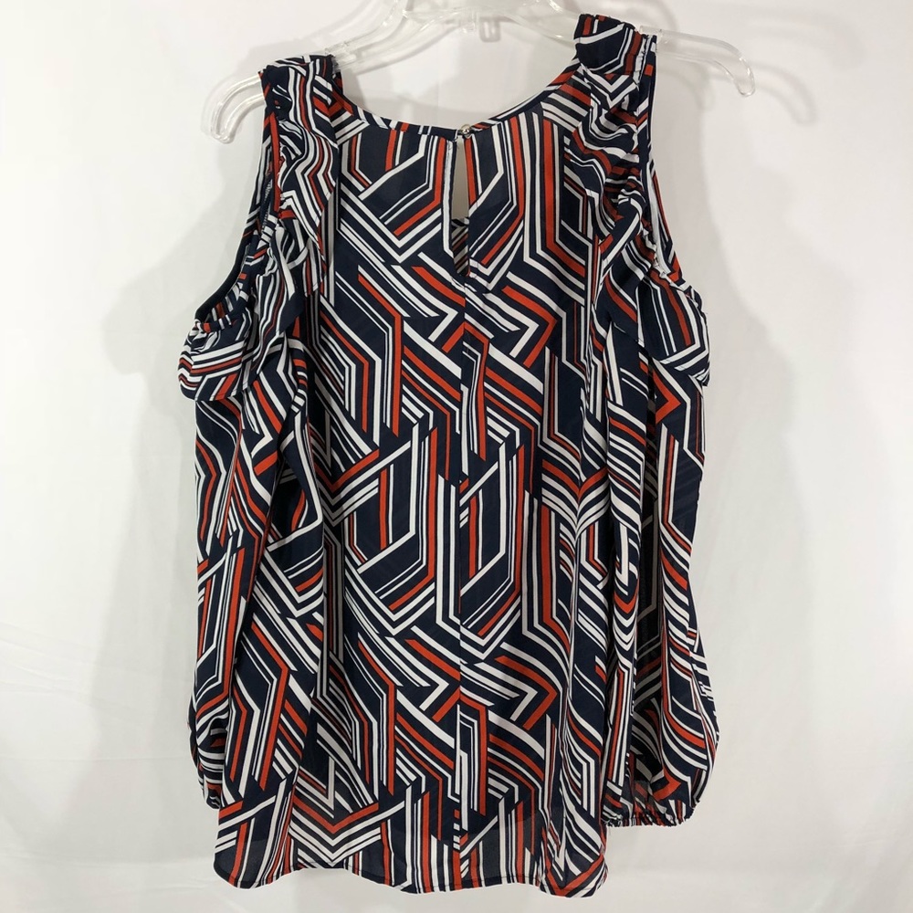NY Collection Printed Cold Shoulder Ruffle Size M - Picture 2 of 8